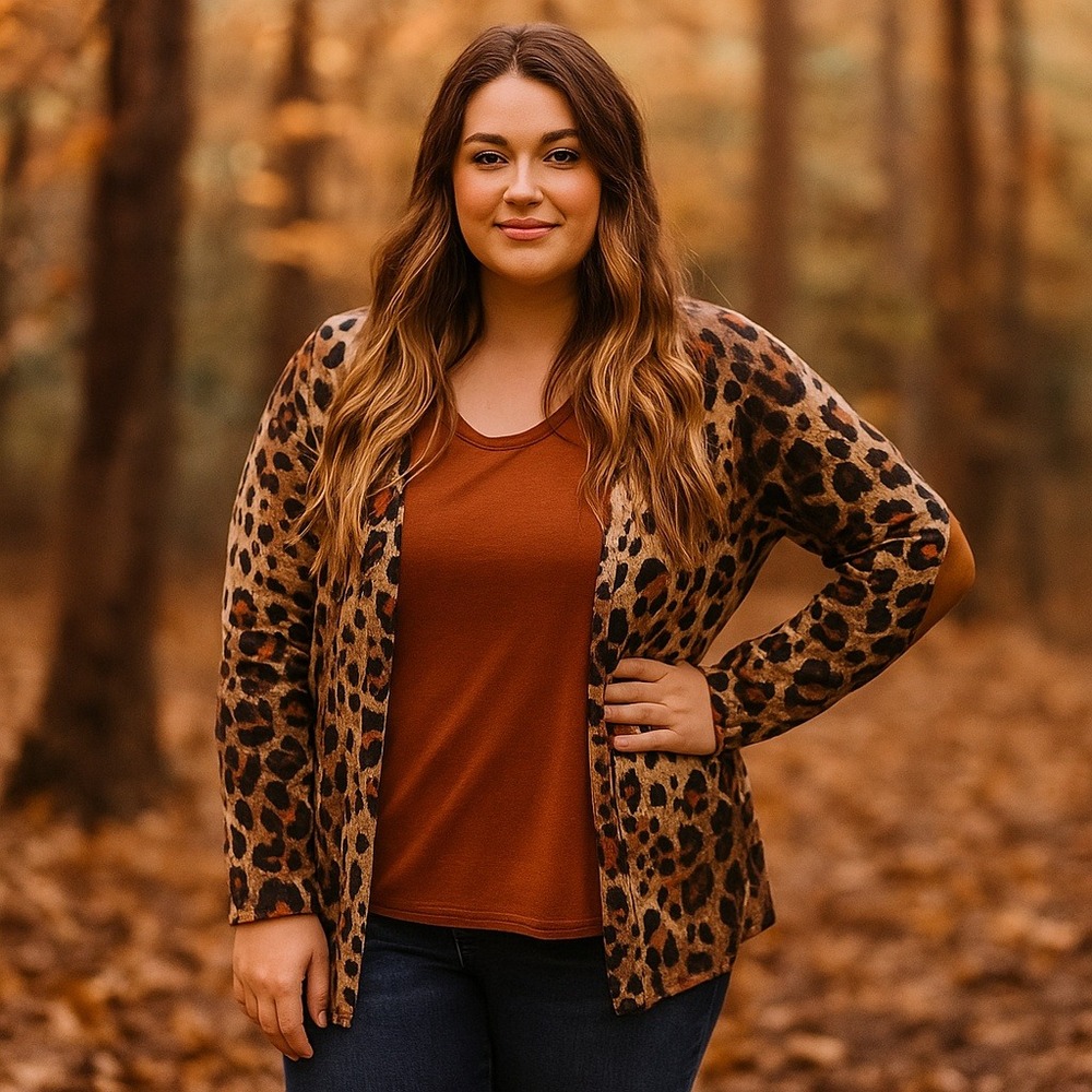 Chic Leopard‎ Print Cardigan with Suede Elbow Patches White Birch Medium baddie